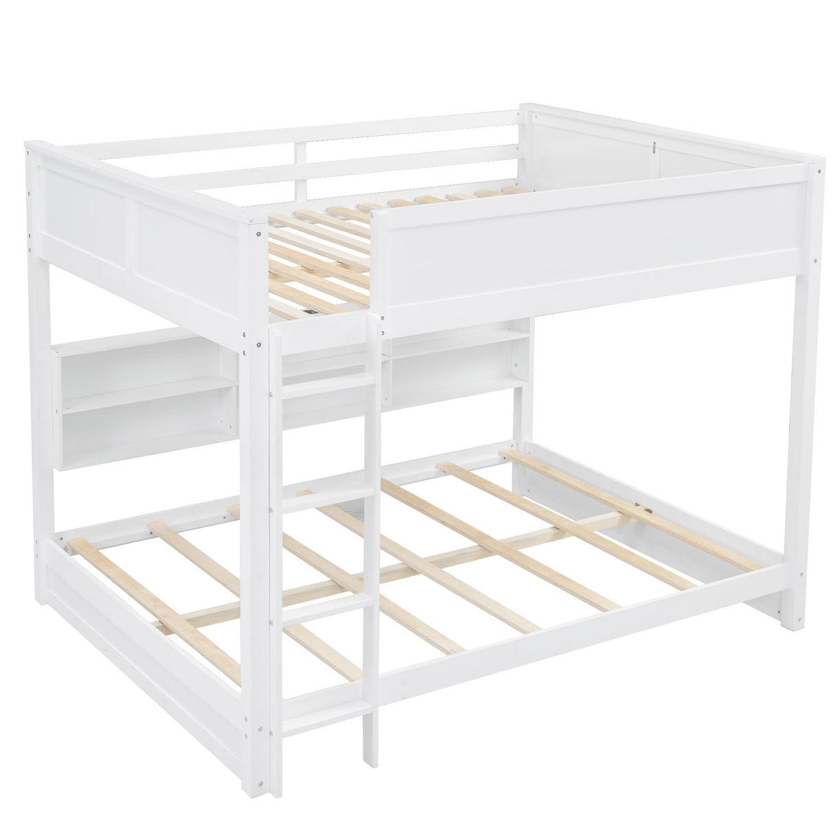 Queen Over Queen Bunk Bed for Kids/Adults,Queen Size Bunk Beds with Charging Station and Bookcase,Solid Wood Bunk Beds Queen Over Queen,Queen Bunk Beds for Girls,Boys,White Bellemave