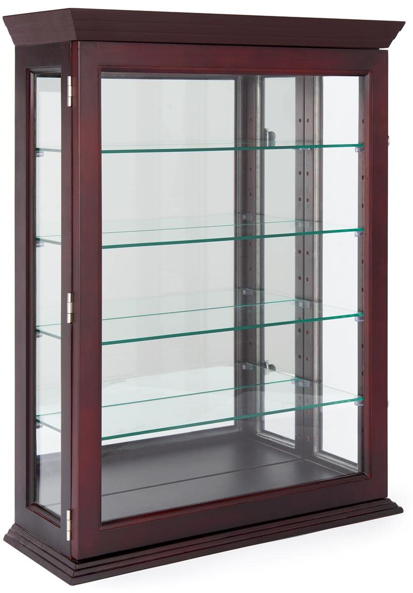 Displays2go 21" Countertop/Wall Mount Display Case, Adjustable Shelves, Locking - Mahogany (DCC2128MH2) Displays2go