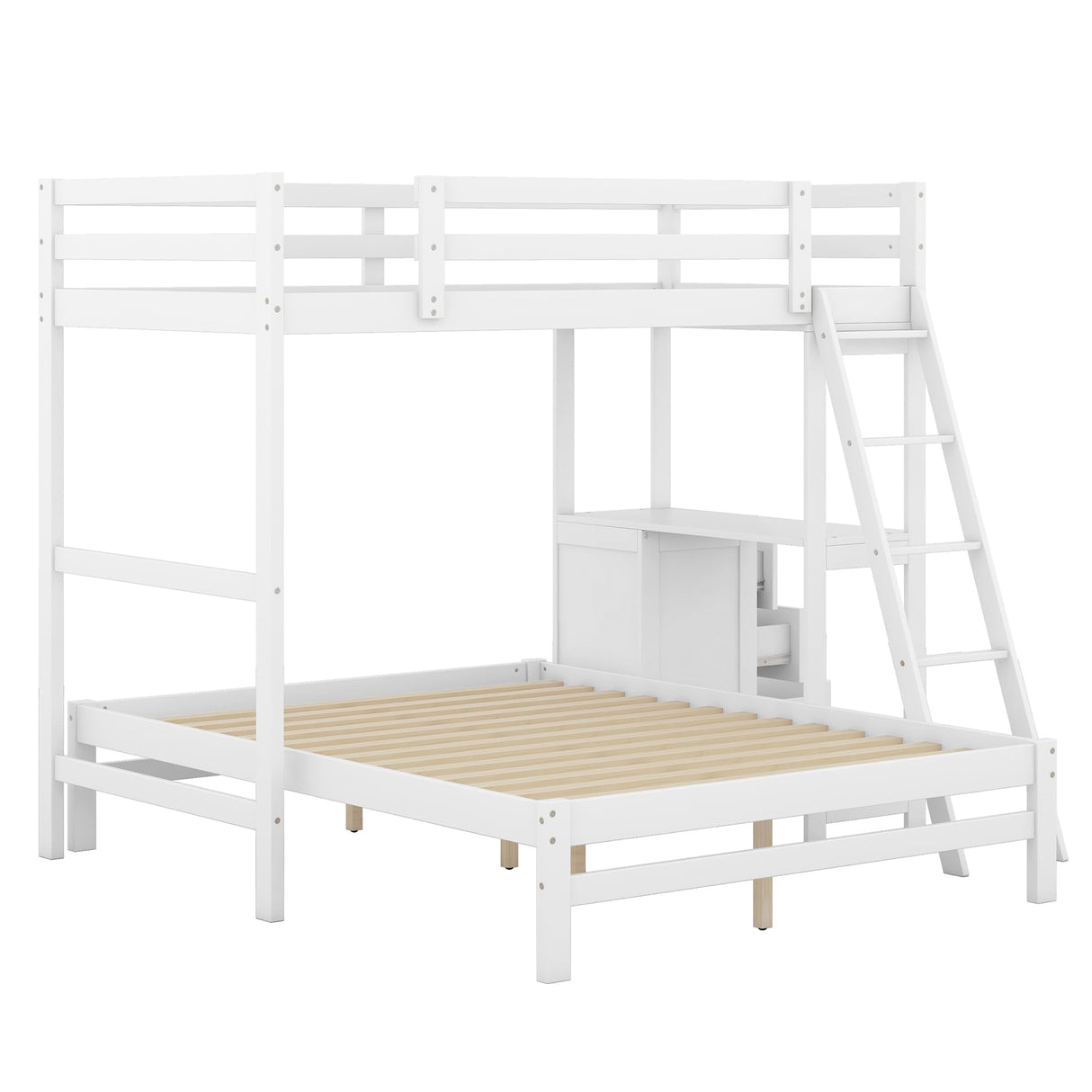 Twin Over Full Bunk Bed with Desk and 3 Storage Drawers, Solid Wood Bunk Bed Frame for Kids Teens Adults,White Bellemave