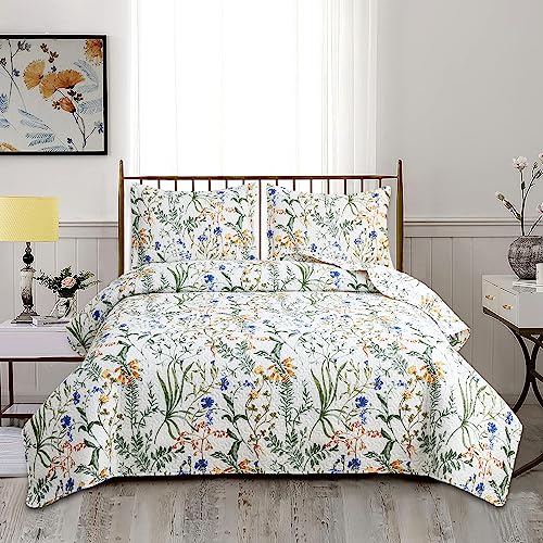 Jarson Floral Quilt Set King Size,3-Piece Lightweight Spring Summer Country Bedspread,Reverisible Patchwork Botanical Flowers Bedding Set(1 Coverlet & 2 Pillow Shams) Jarson