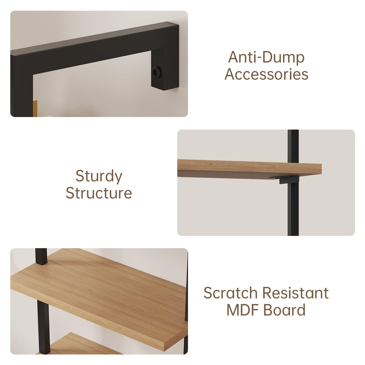 Airynee Ladder Bookshelf, 5 Tier Book Shelf, Wall Mount Bookshelves and Bookcases with Metal Frame, Anti Dump, Tall Bookcase for Living Room, Home Office, Bedroom Oak 2pcs Airynee