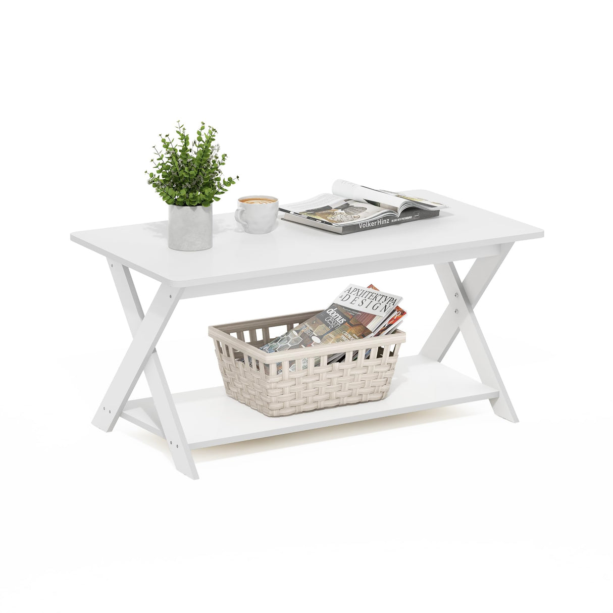 Furinno Modern Simplistic Criss-Crossed Coffee Table, White Furinno