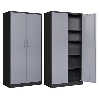 Anxxsu Metal Garage Storage Cabinet, 71" Locking Storage Cabinet with 2 Doors and 4 Adjustable Shelves, Lockable Metal Cabinet for Office,Home,Garage,Gym,School(Gray Black)
