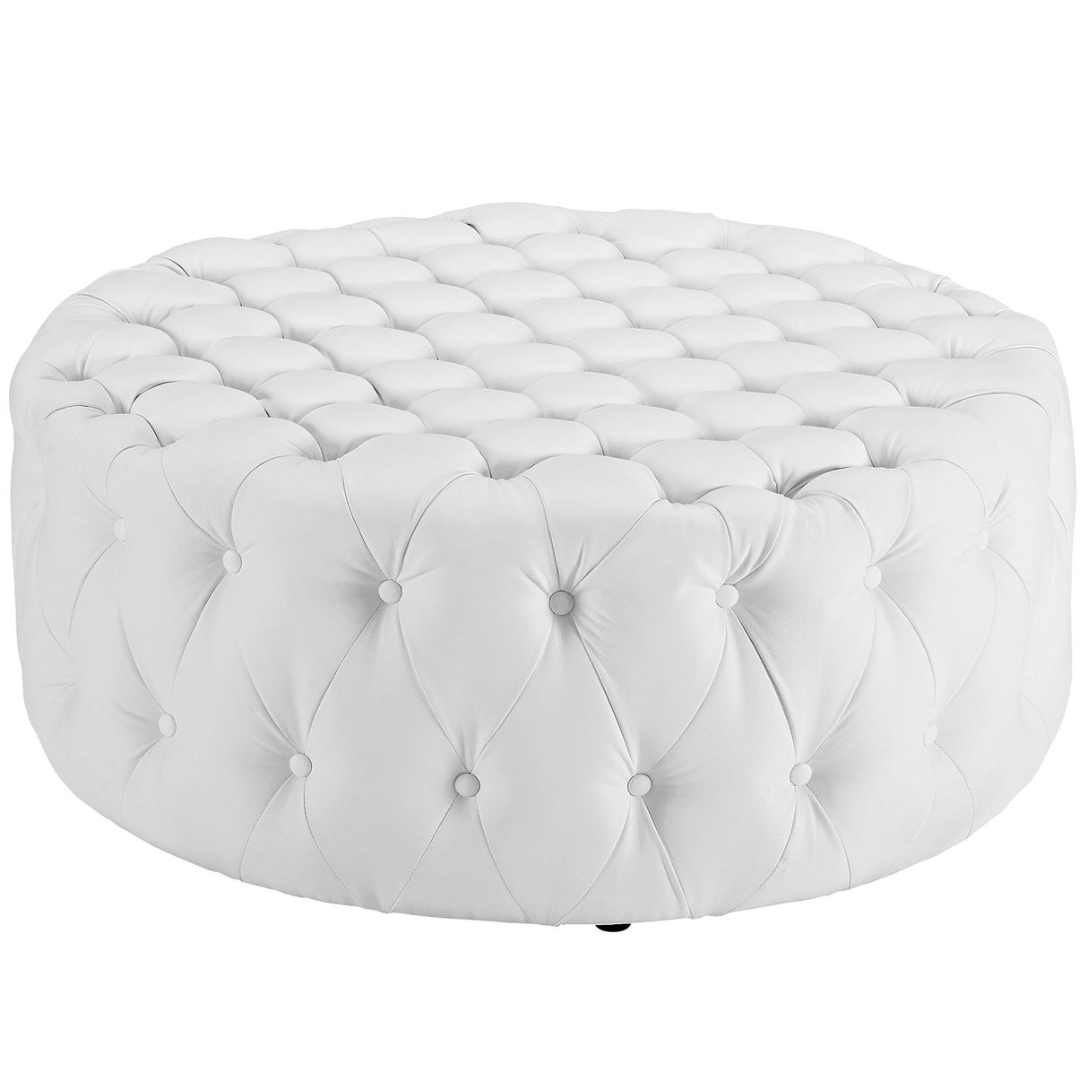 Modway Amour Faux Leather Button-Tufted Round Ottoman in White Modway
