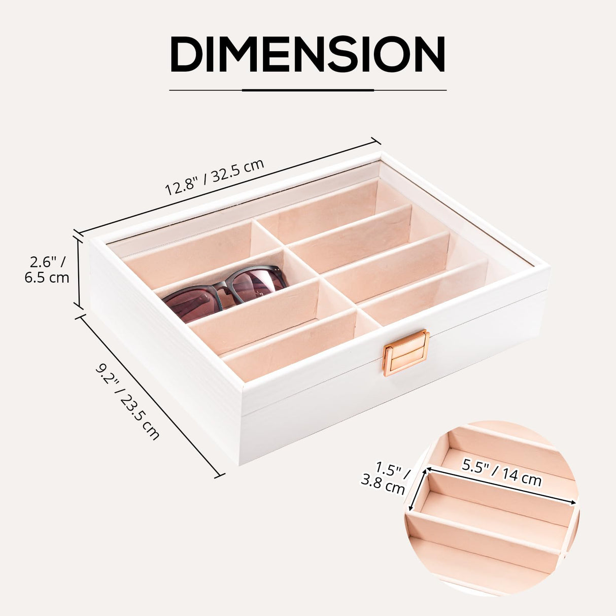 ProCase Wooden Sunglasses Organizer Trays for Men Women, Narrow Frame Glass Display Case Multiple Eyewear Eyeglass Holder Storage Box -White ProCase