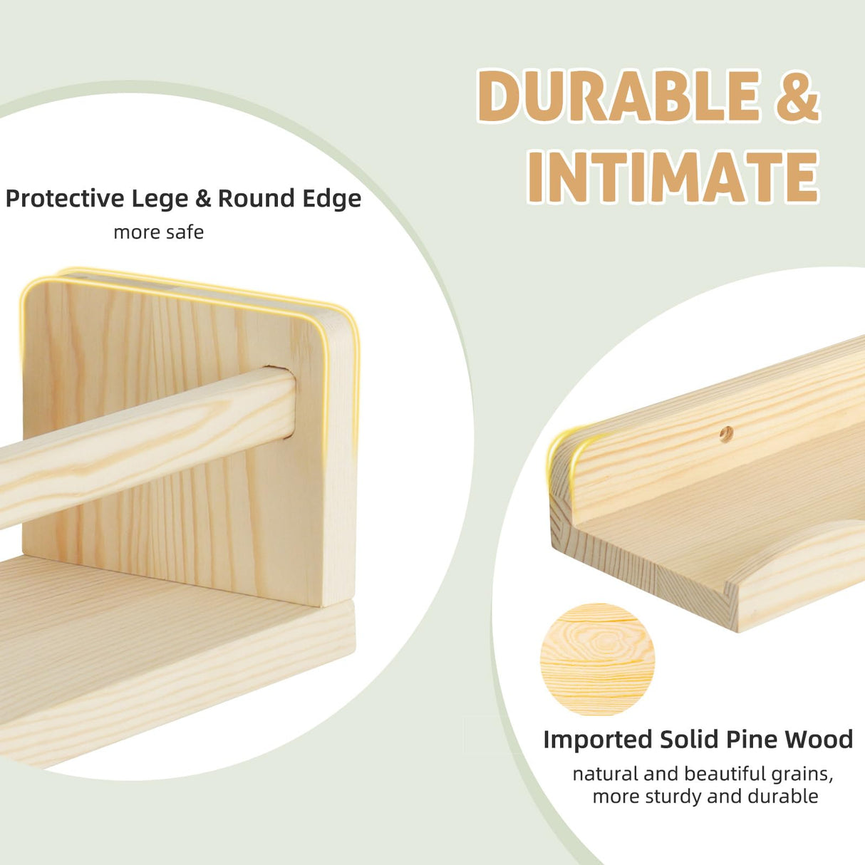 storenization Floating Book Shelves for Wall, 16.5" Natural Wood Nursery Shelves for Book Storage, Solid Pine Wooden Floating Wall Bookshelf for Bedroom Living Room, Set of 2+1, Unfurnished - DIY storenization