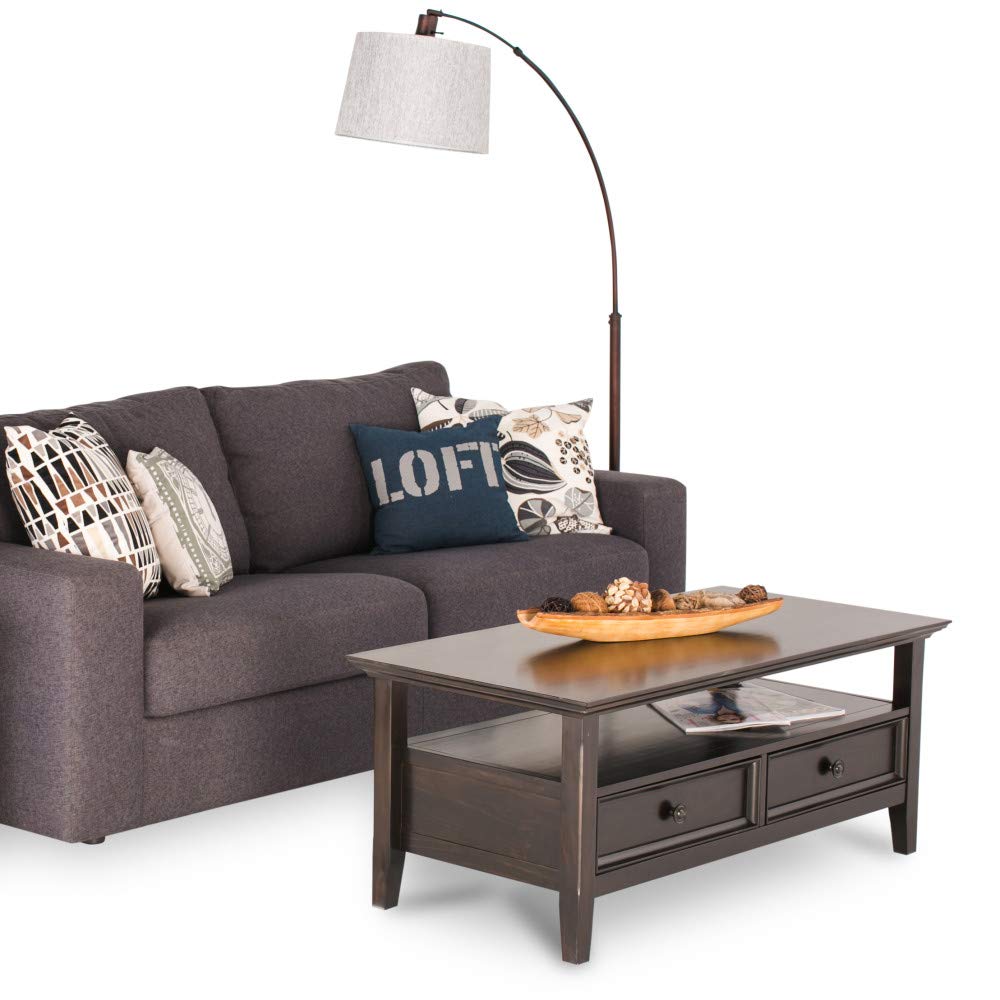 SIMPLIHOME Amherst SOLID WOOD 44 inch Wide Rectangle Coffee Table in Hickory Brown for the Living Room and Family Room SIMPLIHOME