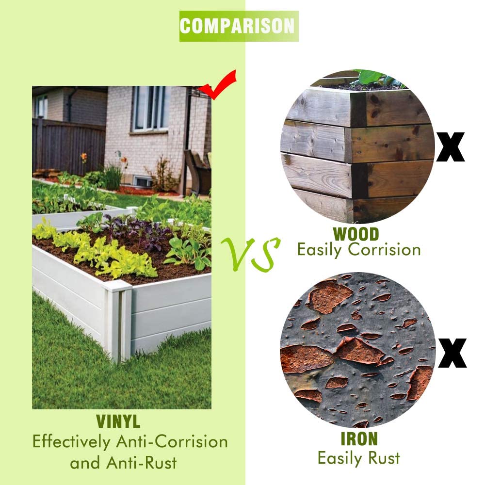 Kdgarden 4'x4' White Vinyl Raised Garden Bed Kit, Outdoor Above Ground Garden Box for Growing Vegetables, Flowers, Herbs, DIY Gardening, Whelping Pen and More Kdgarden