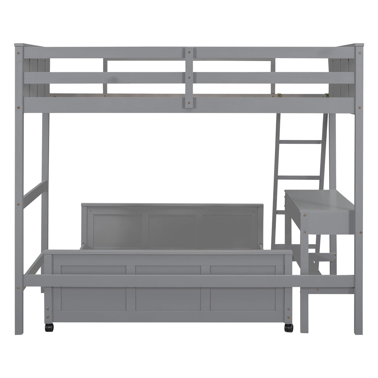 Merax Twin Over Full Bunk Bed with Desk,Wood Loft Bed Frame Saving Space for Boys,Girls,Teens,Grey Merax