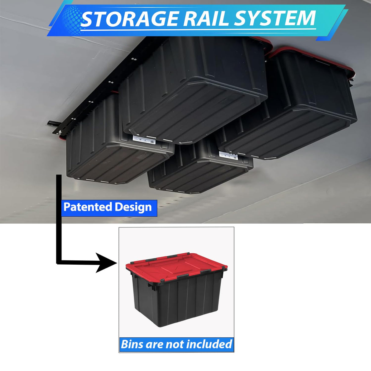 LMYYGOO Overhead Garage Storage Racks, Adjustable Ceiling Tote Storage Rails, Heavy Duty Garage Organizer Hanging Storage Rack for Most Storage Bins/Totes, 48" x 48" LMYYGOO