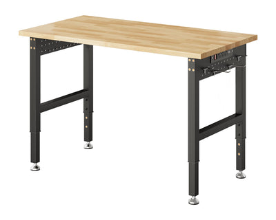 Jocisland Adjustable Workbench with Power Outlets, 2000 Lbs Capacity Rubber Wood Top Work Benches for Garage, Workshop, Office