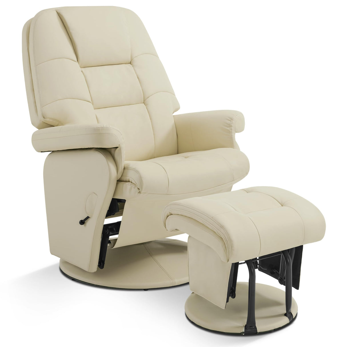 MCombo Swivel Glider Recliner with Ottoman, Reclining Chair with Adjustable Back, Faux Leather Upholstered Lounge Chair for Living Room Bedroom 4800 (Cream White) MCombo