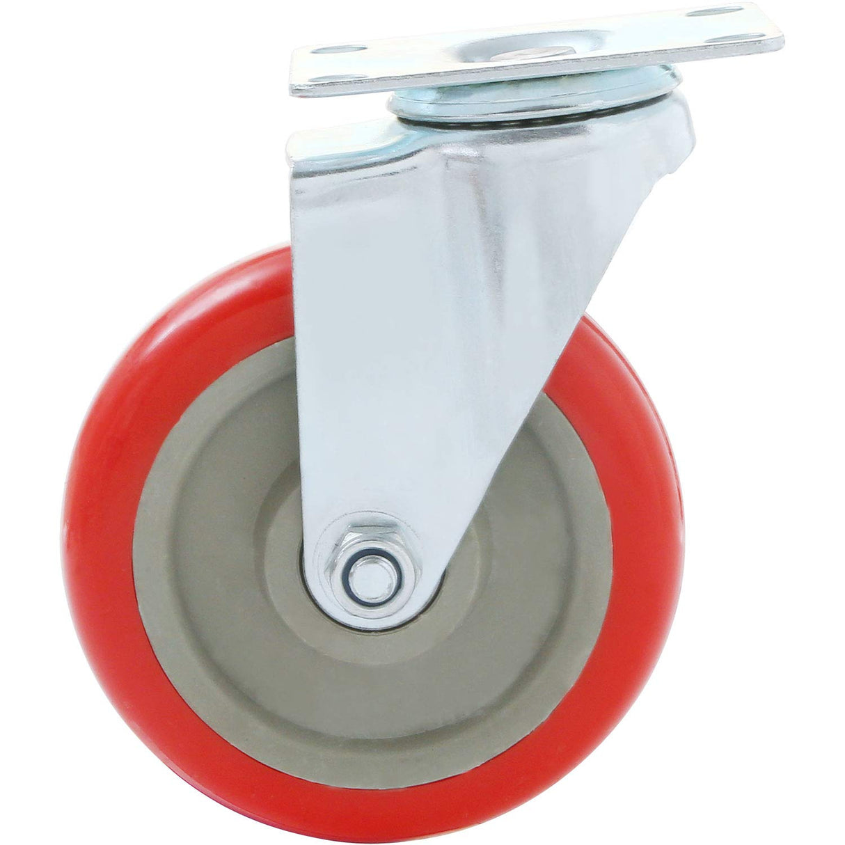 8 Pack 5 Inch Combo Caster Swivel Plate 4 w/Brake & 4 Plate Heavy Duty on Red PU Wheels with Heavy Duty Screws FactorDuty