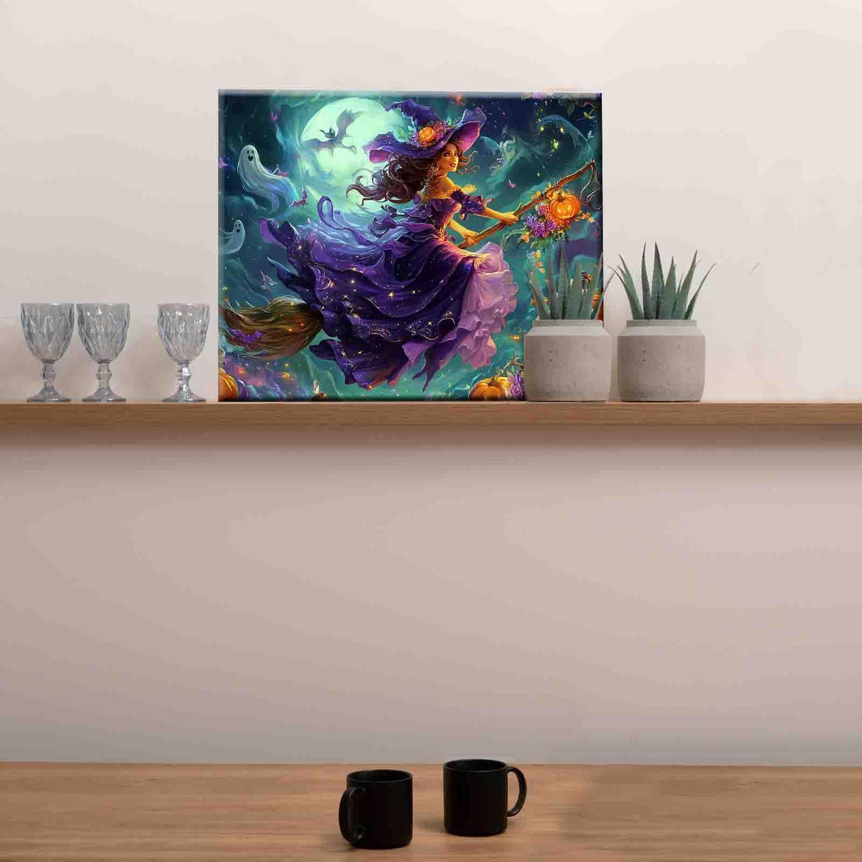 Tucocoo Witch Rides on a Broomstick Paint by Number Kits,Halloween Night Paint by Numbers for Adults,All Hallows Eve Acrylic Painting for Gift Home Decor16x20inch Frameless Tucocoo