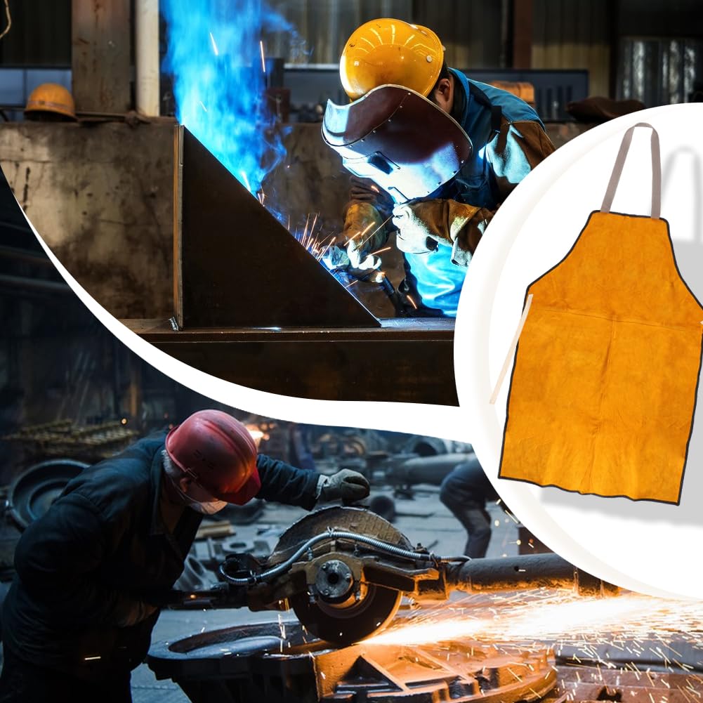 Ibluelover Cowhide Leather Welding Apron Heat&Flame-Resistant Work Apron Wear Resistant Protection Pinafore Safe Workwear Ibluelover