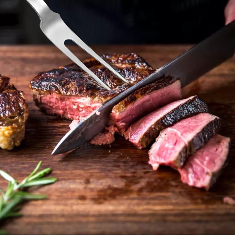 Begatter Meat Forks, Two Prong Large Forks for Cooking Kitchen Carving Serving BBQ Grilling, Stainless Steel, 13.3 Inch Long, 2 PCS Begatter