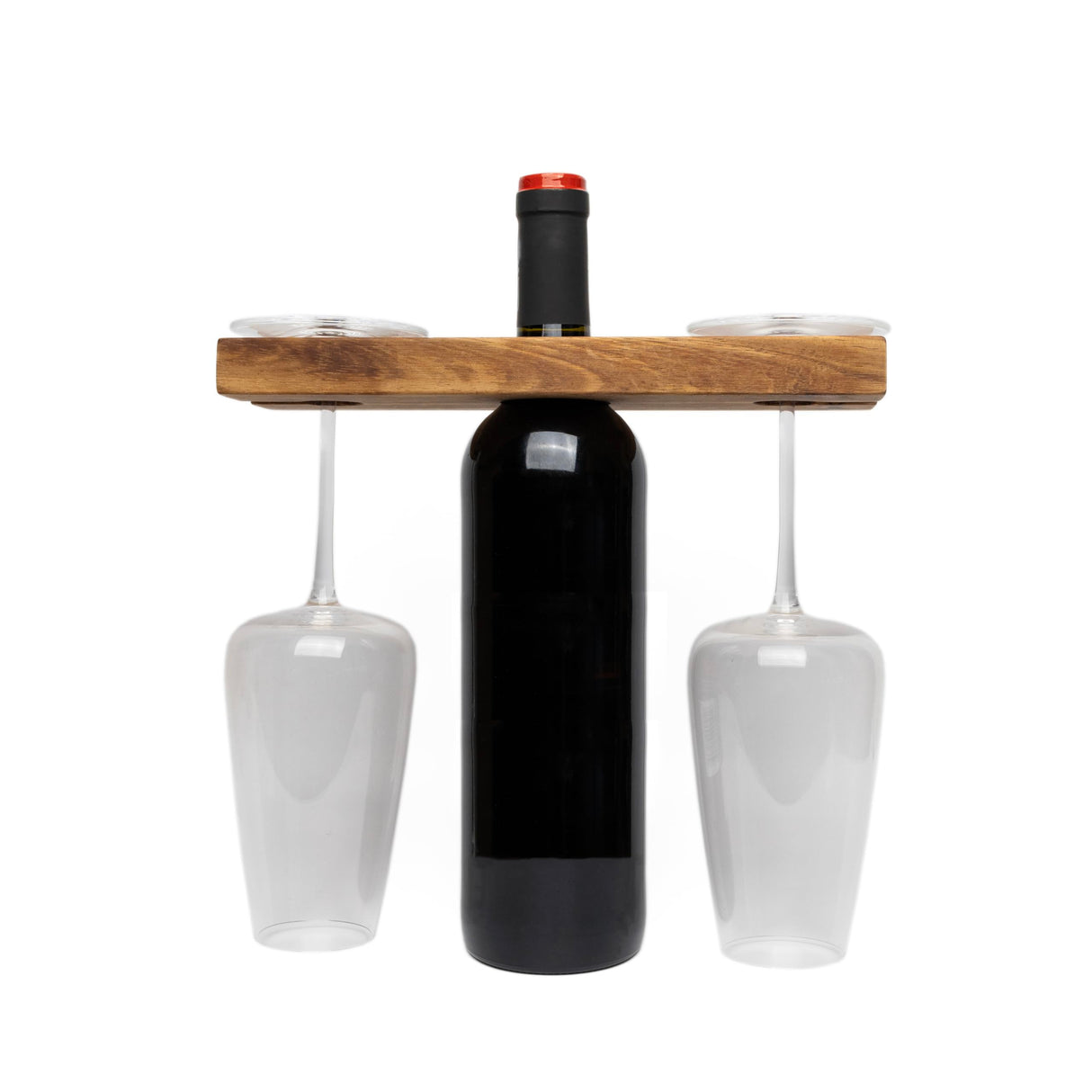 Ironwood Gourmet Acacia Wood Wine Glass Holder for Wine Bottles, Holds 2 Wine Glasses Ironwood Gourmet