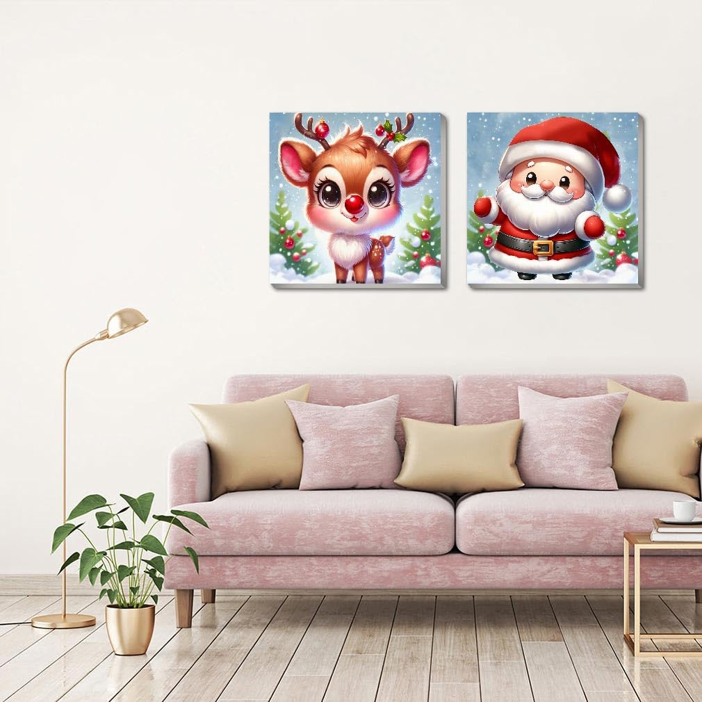 gganmtere 2 Packs Christmas Paint by Numbers Kit Framed for Adult Beginner, Cartoon Easy Adult Paint by Numbers Kits on Canvas, Acrylic DIY Paint by Number Kits for Home Wall Decor 8X8 inch gganmtere