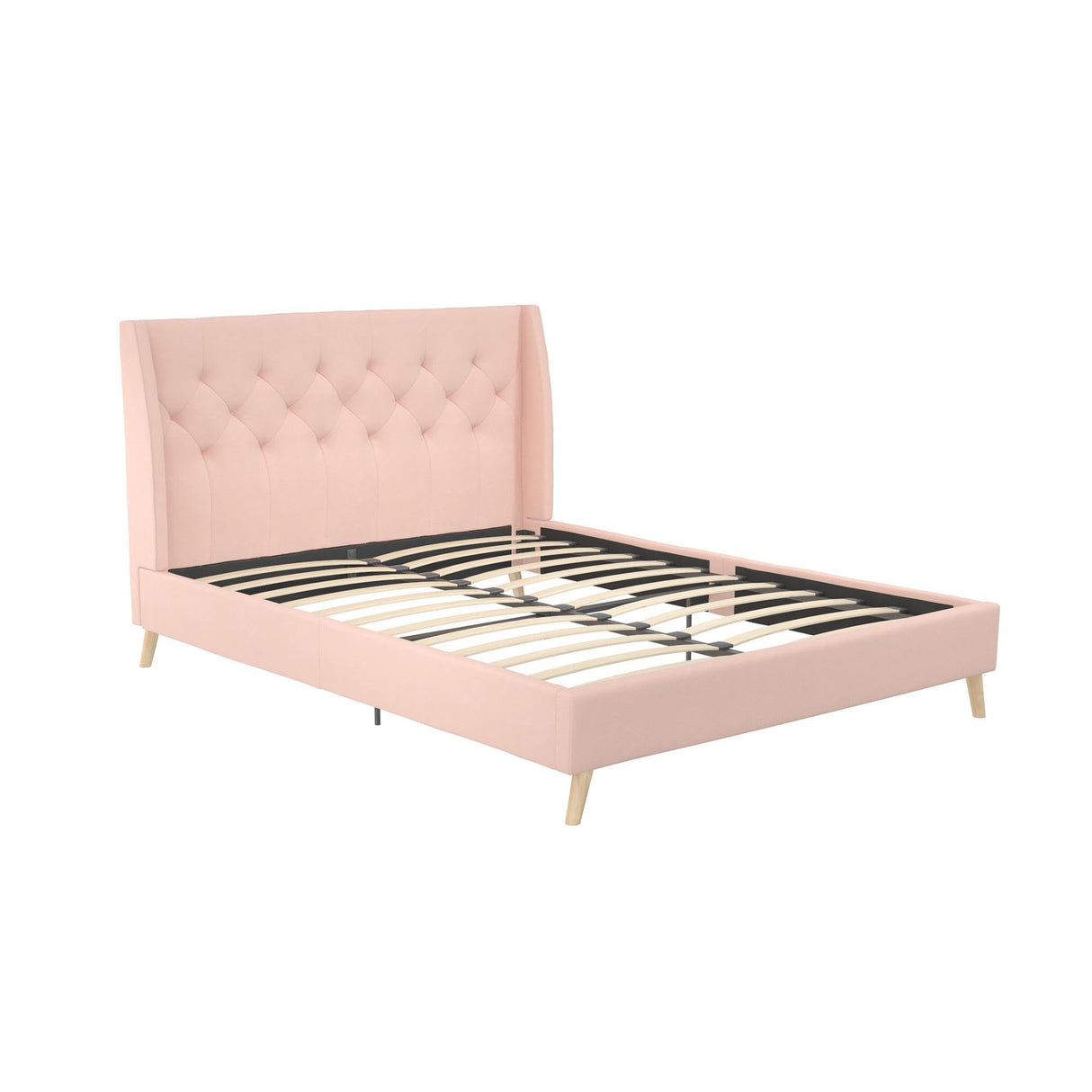 Novogratz Her Majesty Tufted Upholstered Bed Frame, Full, Pink Linen Novogratz