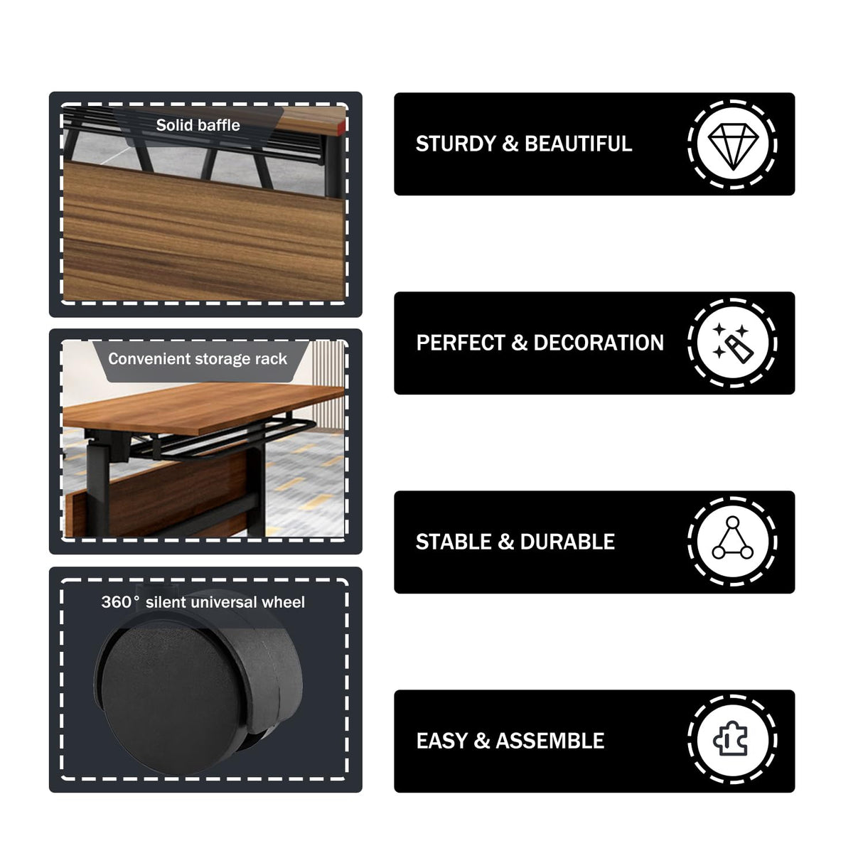 LKATOR Foldable Conference Table,Modern Mobile Meeting Table with Silent Wheels,Mobile Training Table for Training Rooms,Rolling Conference Room Tables for Office,Classroom (6pack 61 * 21.6 * 29.5) LKATOR