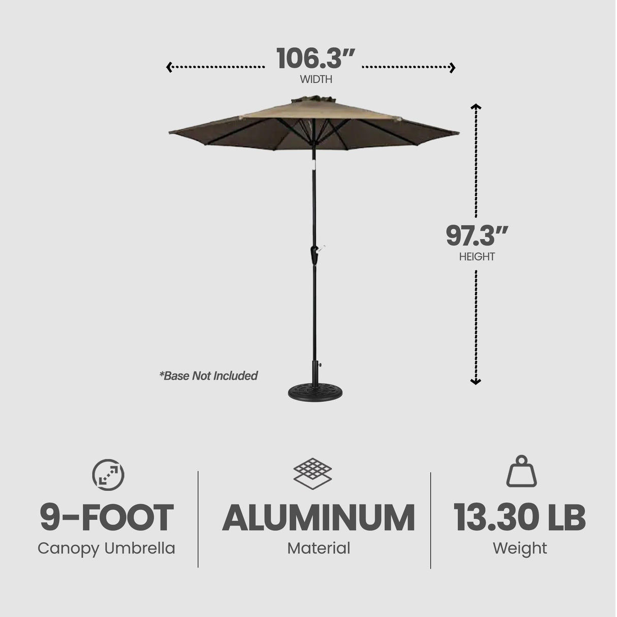 Four Seasons Courtyard 9 Foot Patio Market Umbrella Round Polyester Fabric Outdoor Backyard Shaded Canopy with Crank Lift and Auto Tilt, Taupe Four Seasons Courtyard