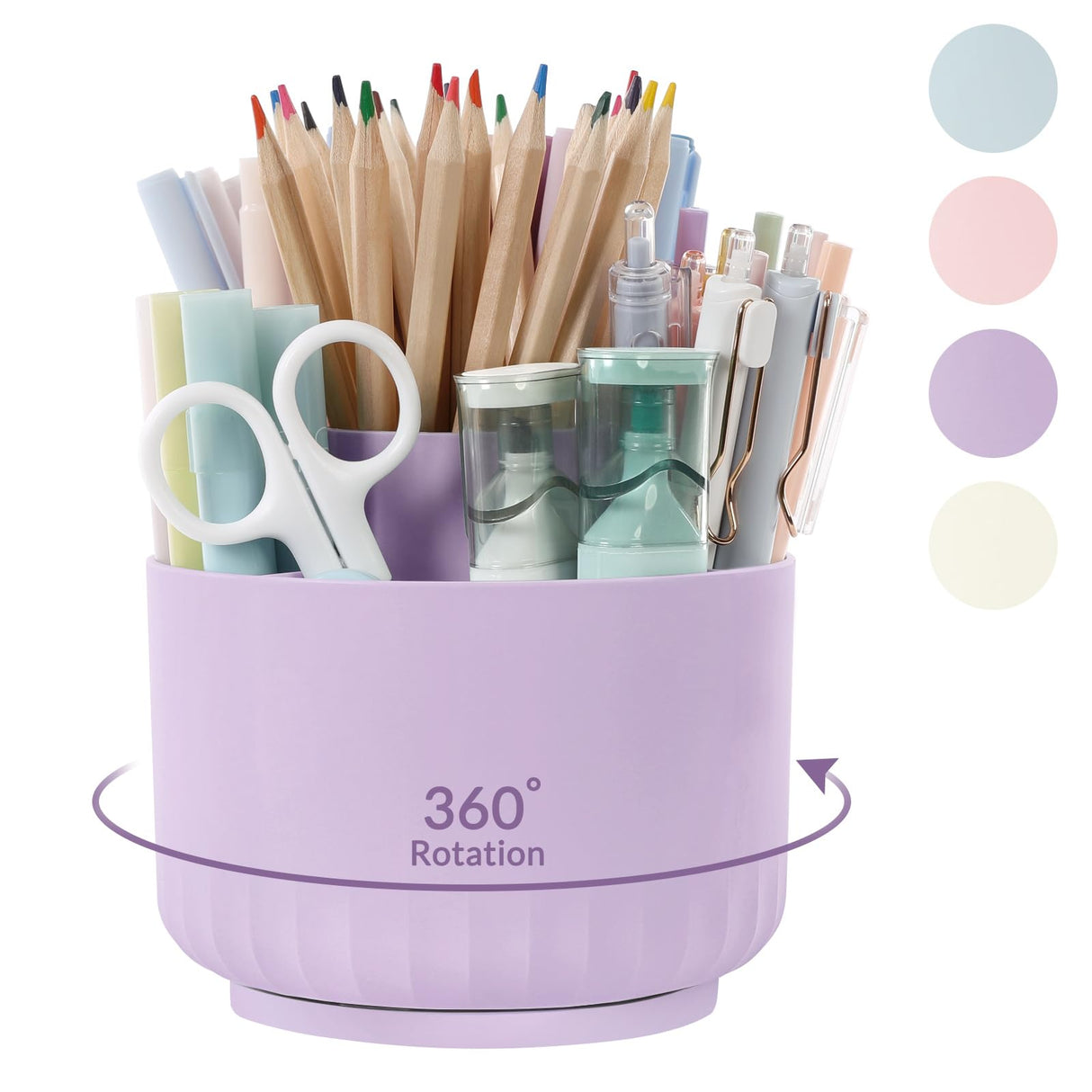 SKYDUE 360 Degree Rotating Desk Organizer, Dual-Purpose Pencil Pen Holder for Desktop, Rotating Desk Pen Organizer with 5 Slots Purple SKYDUE