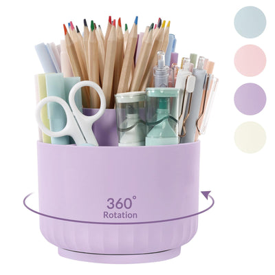 SKYDUE 360 Degree Rotating Desk Organizer, Dual-Purpose Pencil Pen Holder for Desktop, Rotating Desk Pen Organizer with 5 Slots Purple
