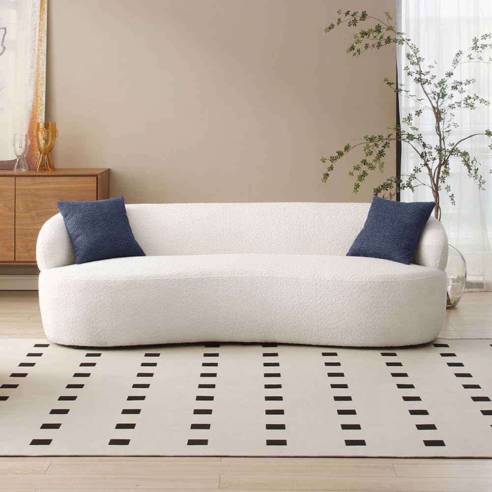 JUSTONE Mid Century Modern Curved Living Room Sofa, 3-Seat Boucle Fabric Couch for Bedroom, Office, Apartment, Beige JUSTONE