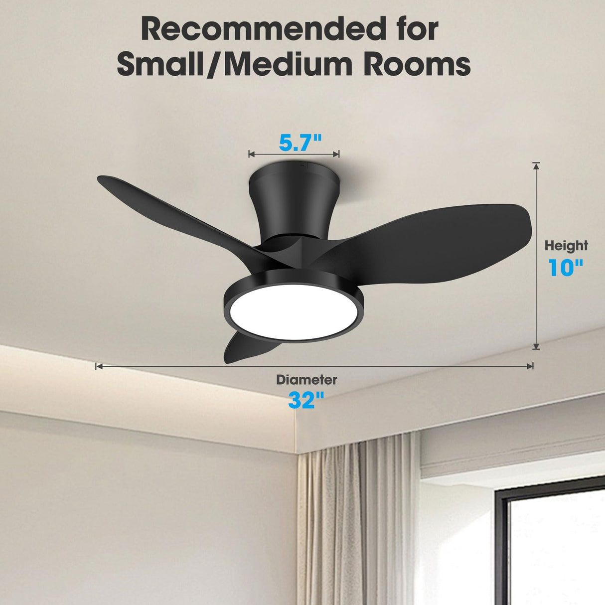 ocioc Quiet Ceiling Fan with LED Light DC motor 32 inch Large Air Volume Remote Control for Kitchen Bedroom Dining room Patio ocioc