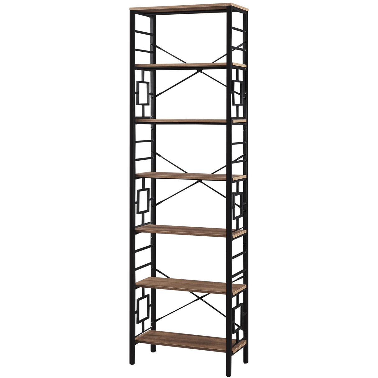 HOMISSUE Industrial 7-Tier Tall Bookshelf in Rustic Brown with Unique Design HOMISSUE