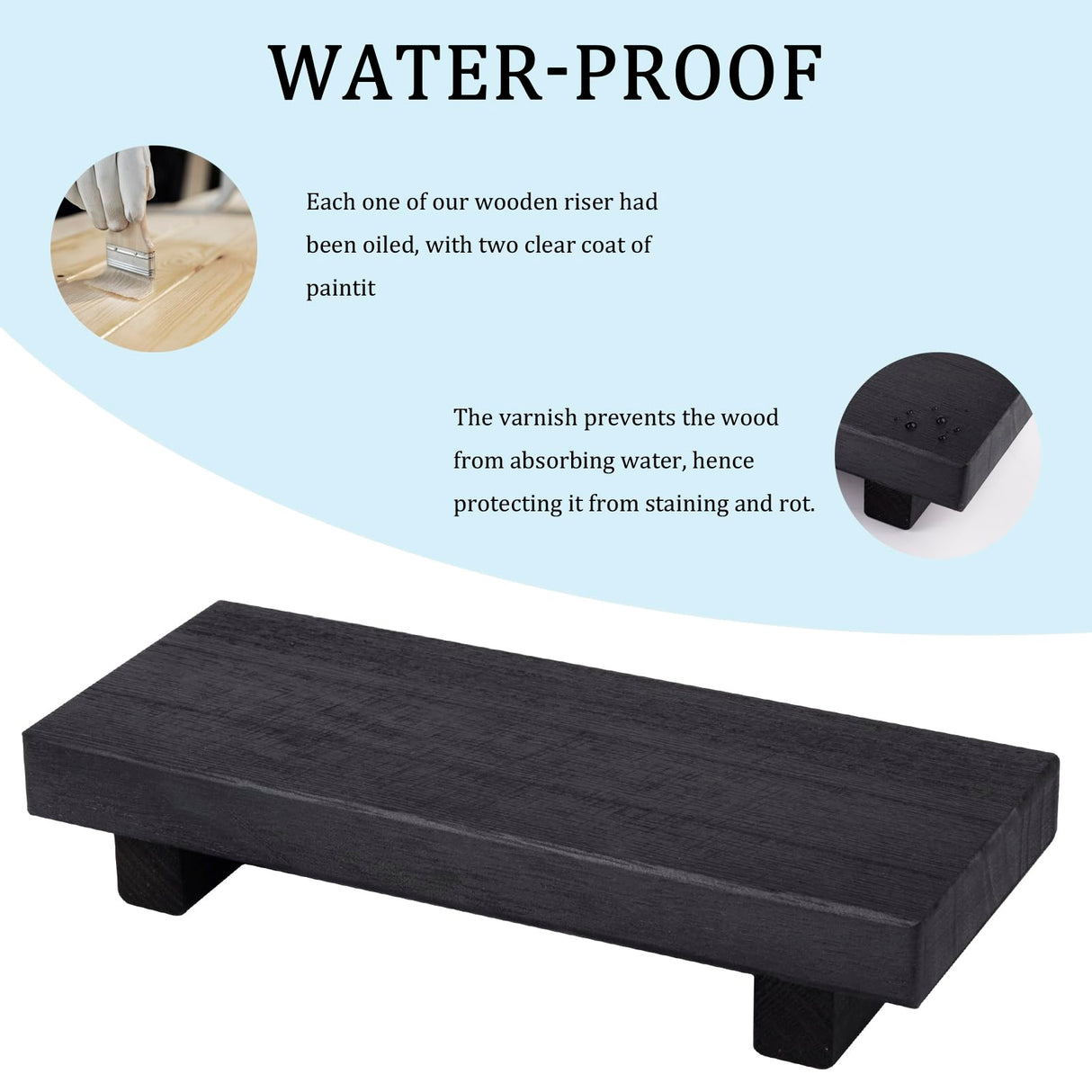 Small Wood Tray Pedestal Stand Farmhouse Bathroom Decor Decorative Wooden Riser Kitchen Soap Dish Holder for Vanity, Counter, Sink, Black zoocatia