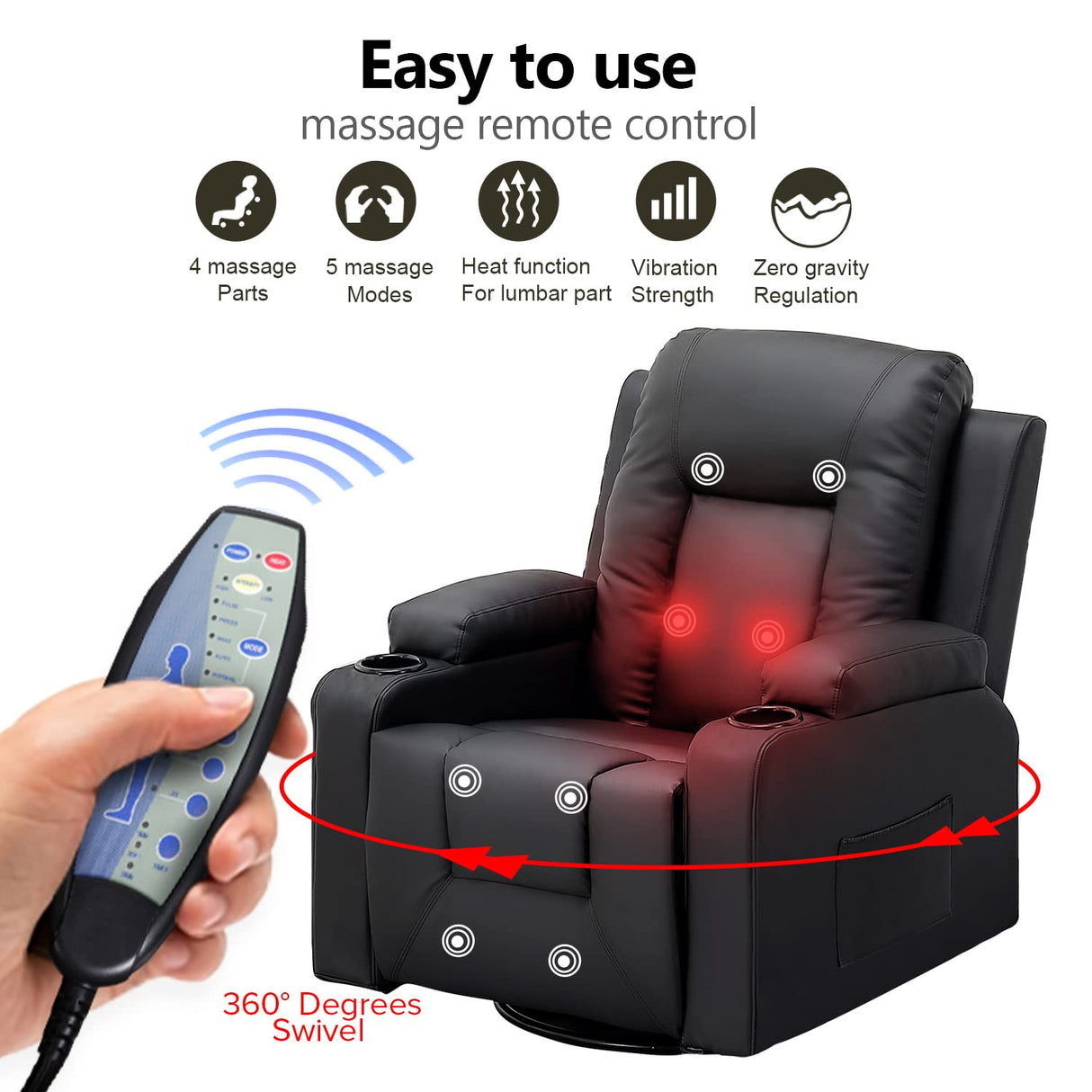 COMHOMA Recliner Chair Set, Leather Recliner Living Room Furniture Sets, Recliner Sofa Loveseat (Black,Living Room Set 3+2+1) COMHOMA