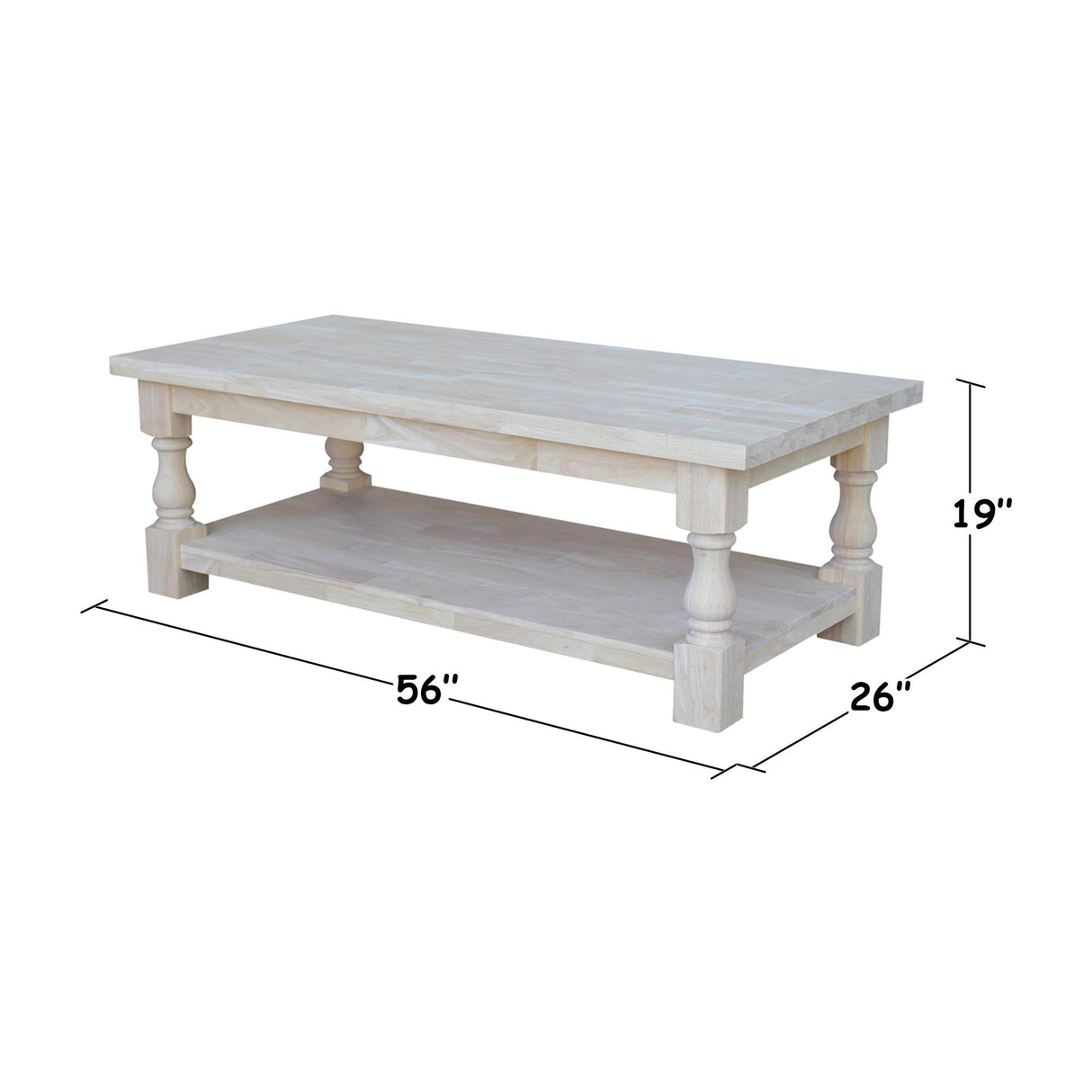 IC International Concepts Tuscan Coffee Table, 56 x 26-inch, Unfinished IC International Concepts