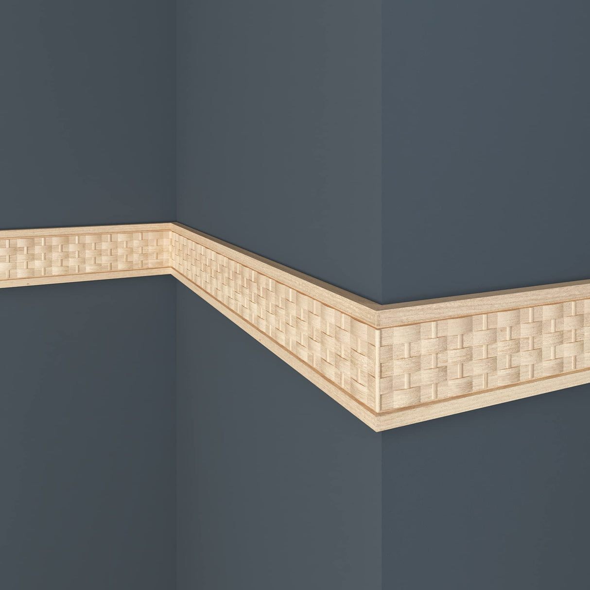 990-4WHW Unfinished White Hardwood Basketweave Embossed Chair Rail Moulding ORNAMENTAL