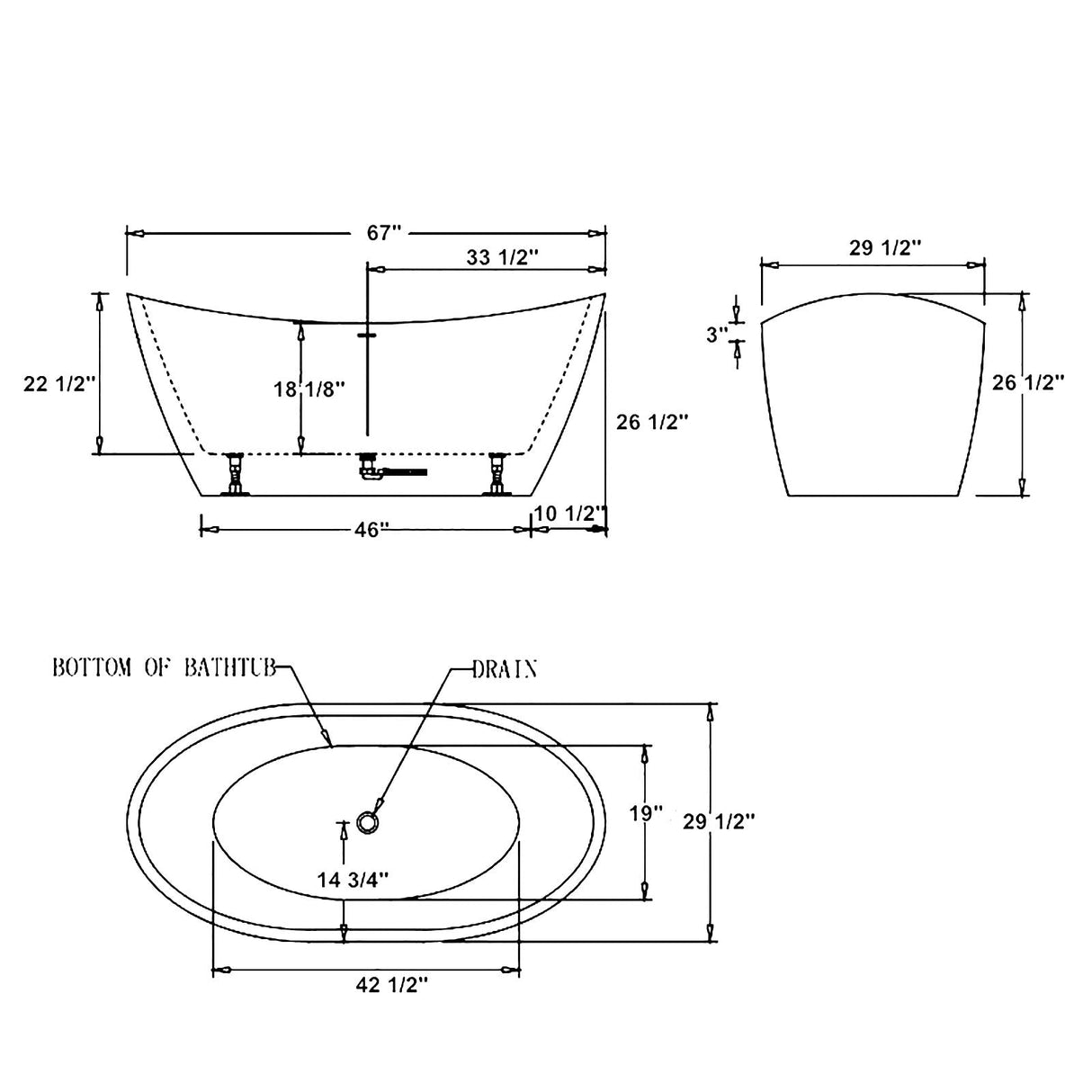 Empava Luxury 67 inch Acrylic Freestanding Bathtub Contemporary Soaking Tub with Overflow and Drain White BT518 Empava