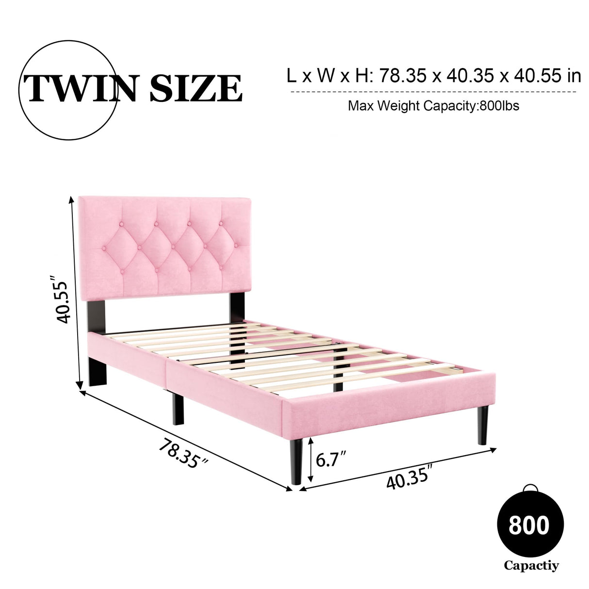 HAOARA Twin Size Platform Bed Frame with Upholstered Button Tufted Headboard, Mattress Foundation with Wooden Slat Support, Noise Free, No Box Spring Needed, Easy Assembly, Pink Velvet HAOARA