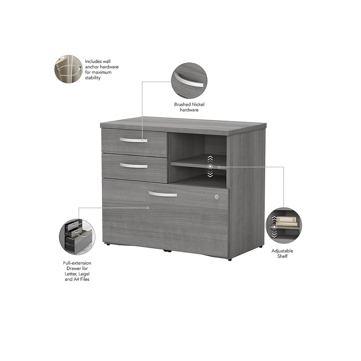 Bush Business Furniture Studio C Office Storage Cabinet with Drawers and Shelves, Platinum Gray (SCF130PGSU) Bush Business Furniture