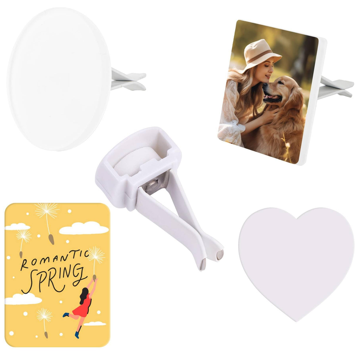 Framendino, 4 Pack Sublimation Blank Car Air Vent Clips Heat Transfer Car Diffuser Vent Scent Perfume Clip 4 Styles(Heart Square Round Rectangle) Framendino