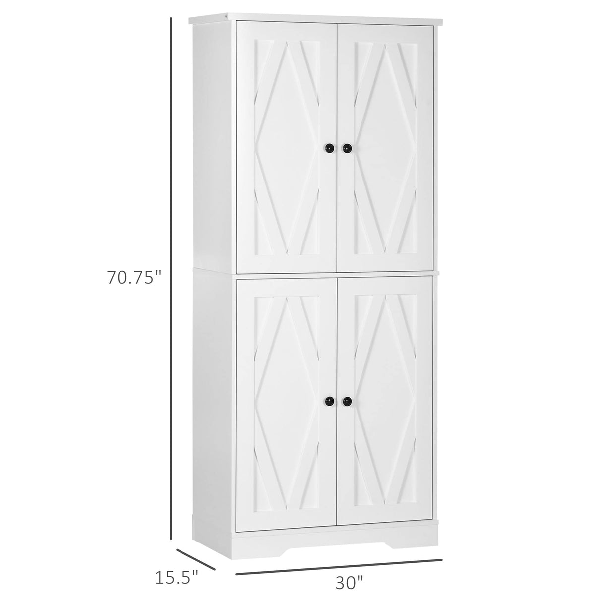 HOMCOM 70.75" Farmhouse Tall Kitchen Pantry Storage Cabinet, Freestanding Cabinets with Doors and Shelf Adjustability, 4 Door Kitchen Shelf Storage with 4 Tiers, White HOMCOM