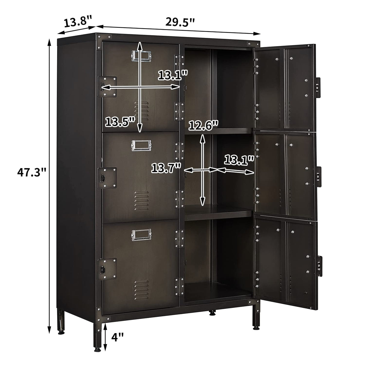 BYNSOE Metal Locker Storage Cabinet, 47.3” Employees Locker Industrial Steel Storage Cabinet with Shelves and 6 Lockable Doors for Home, School, Gym BYNSOE
