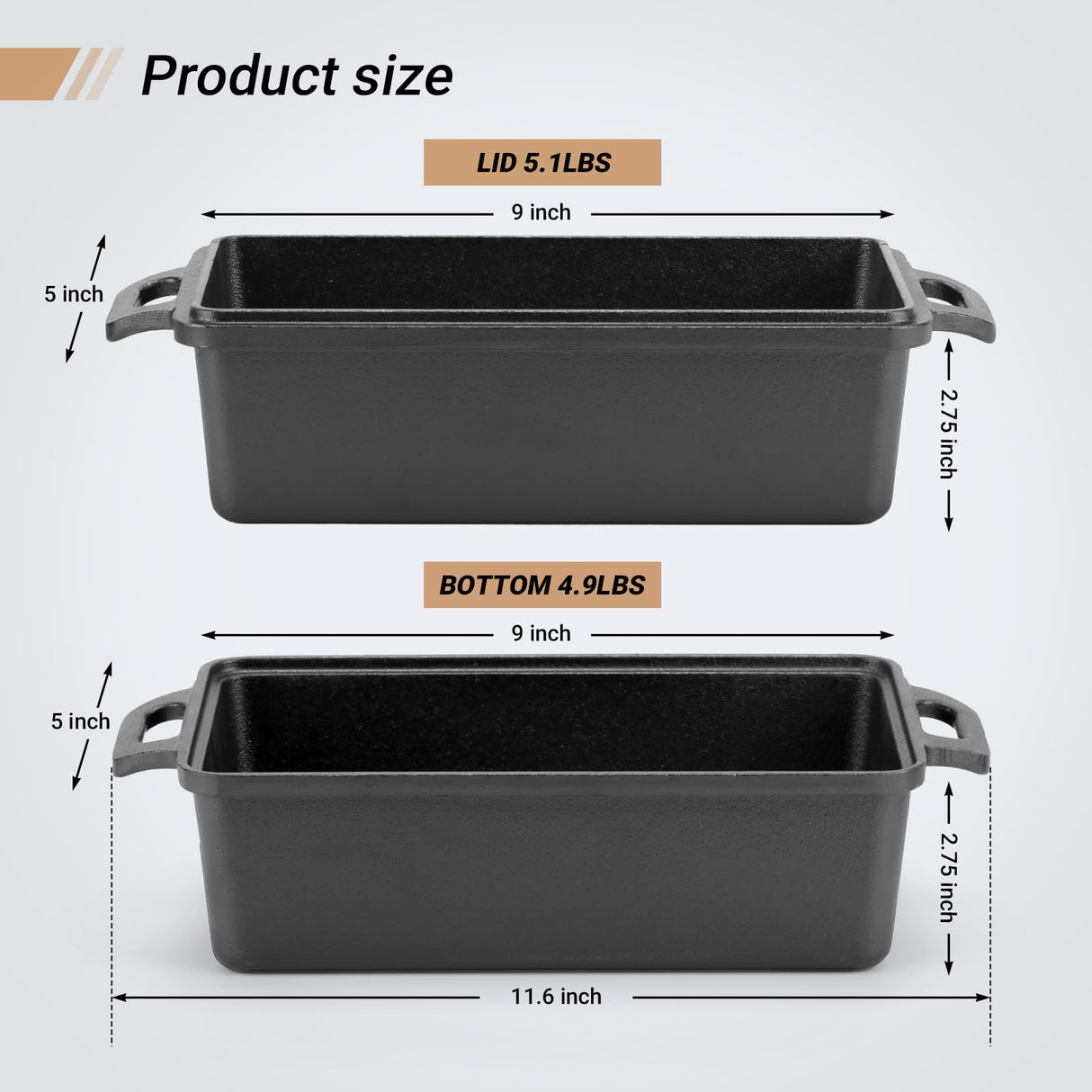 Northriver Casting 2 in 1 Cast Iron Bread Pan with Lid, Loaf Pans 2 Piece Set for Baking Homemade Meatloaf, 9×5 Inch Northriver Casting