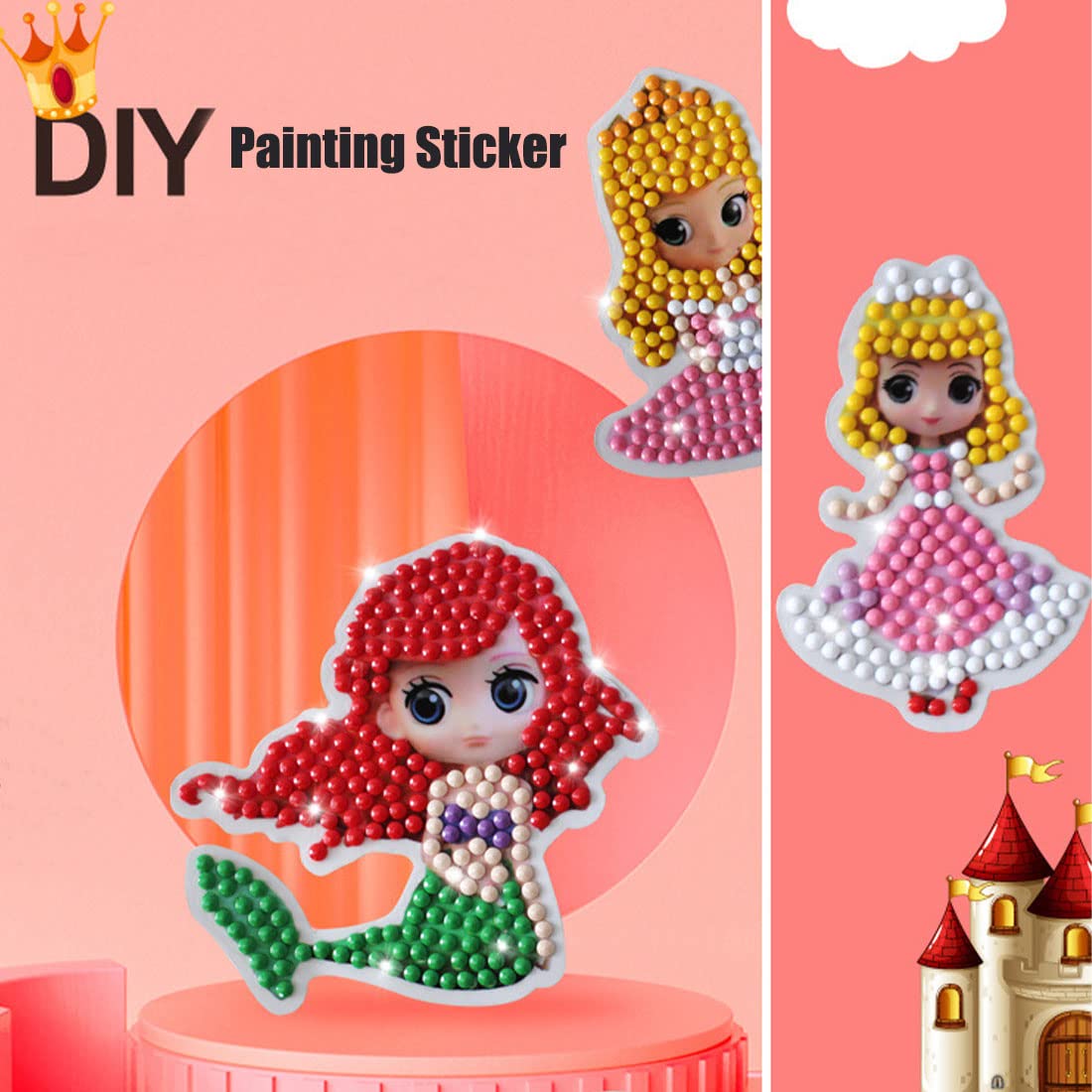FLYSONG Diamond Art Kits for Kids, 5D DIY 24 PCS Mosaic Cartoon Princess Diamond Art Stickers Painting Gem Art Kits Crafts for Beginners Girls Boys FLYSONG