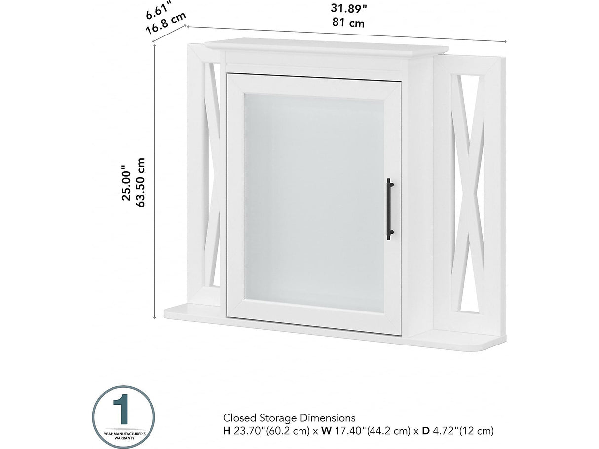 Bush Furniture Key West Bathroom Medicine Cabinet with Mirror, White Ash Bush Business Furniture