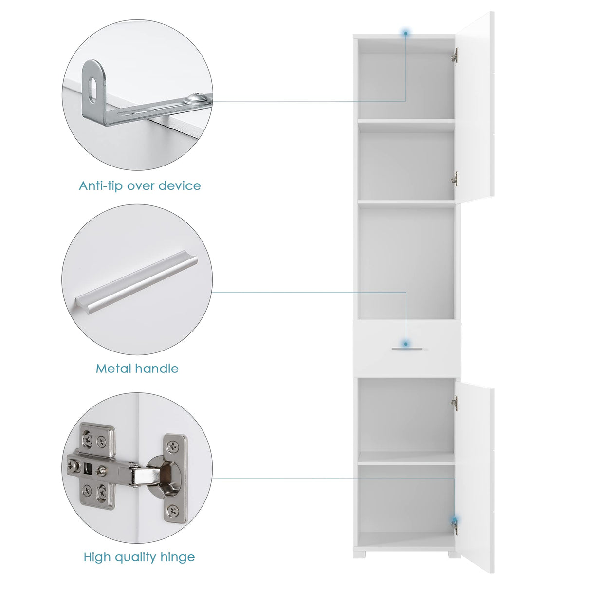 FOTOSOK 71" Elegant White Storage Cabinet with 6-Tier Display Shelf and Doors FOTOSOK