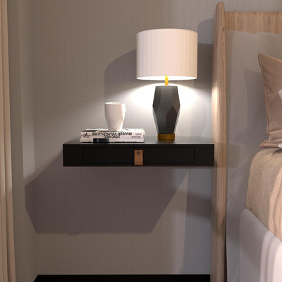 Floating Shelf with Drawer, Floating Nightstand for Bedroom-16” Wall Shelf, White Floating Shelf with Storage, Floating Shelf-Office Bathroom Kitchen Floating Bedside Table,16"D x 10"W x 2.5"H(Black)