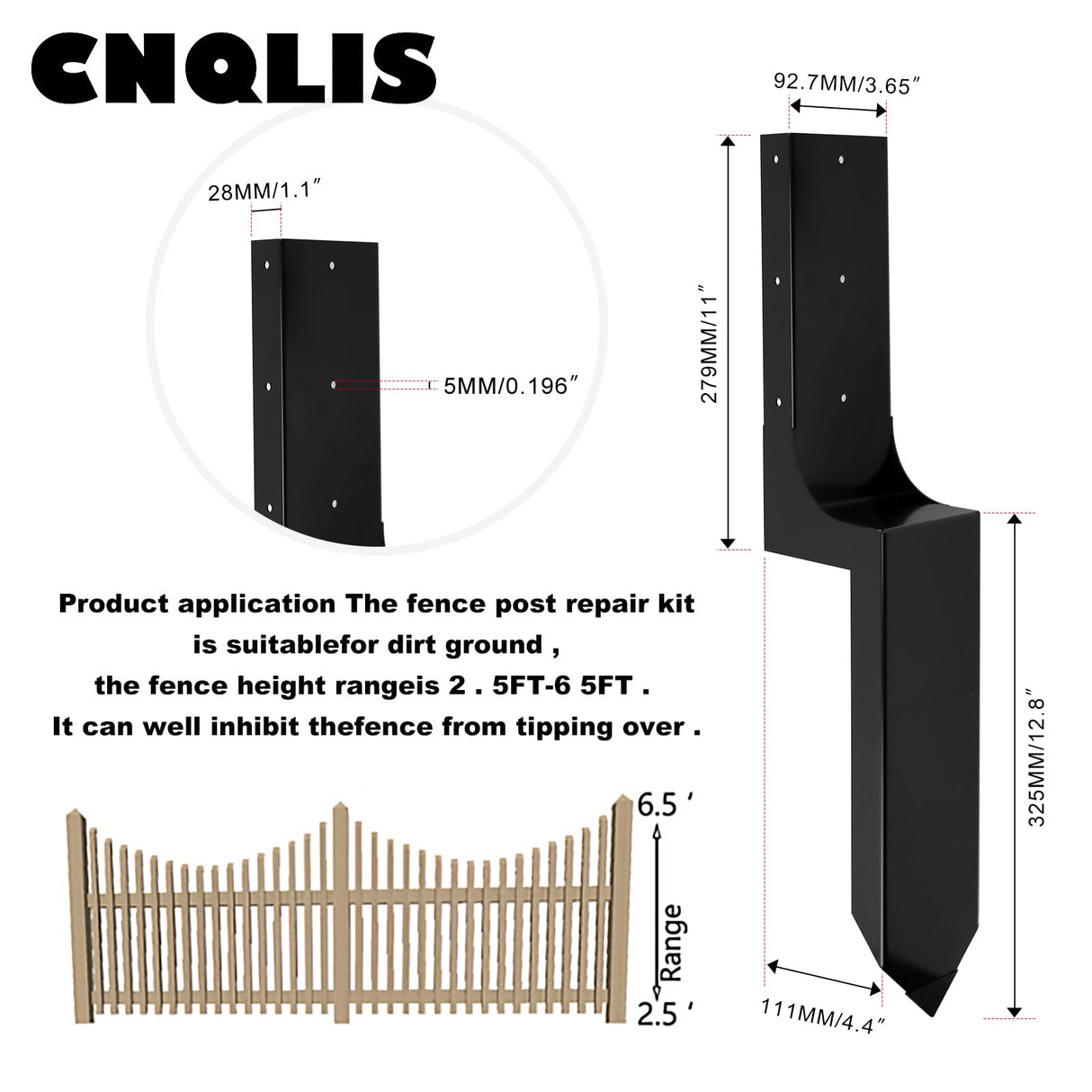 CNQLIS Heavy-Duty Steel Fence Post Repair Kit,Fence Post Anchor Ground Spike for Repairing Broken Wooden Fence Post Repair Stakes,3.6"x3.6" (6 Pack) CNQLIS