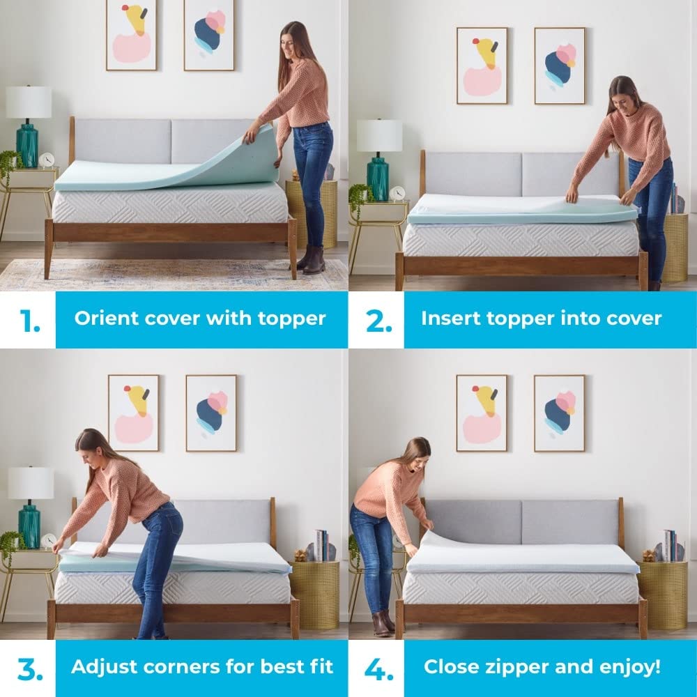 Linenspa 2 Inch Mattress Topper -Cover Full –Cover Only –Machine Washable – Breathable – Non Slip –Cover for Mattress Topper with Zipper – Topper -Cover Only White Linenspa