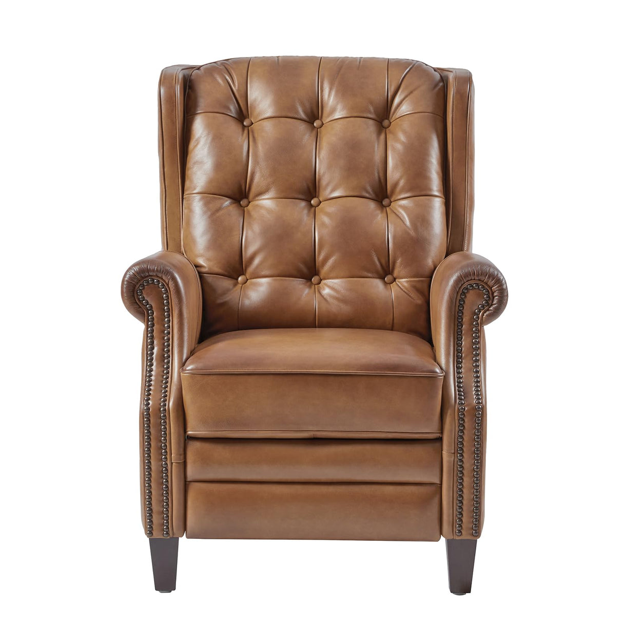 HULALA HOME Power Genuine Leather Recliner Chair with Charging, Rivet Decor Comfy Single Sofa, Solid Wood Legs, Tufted Home Theater Seating for Living Room, Camel HULALA HOME