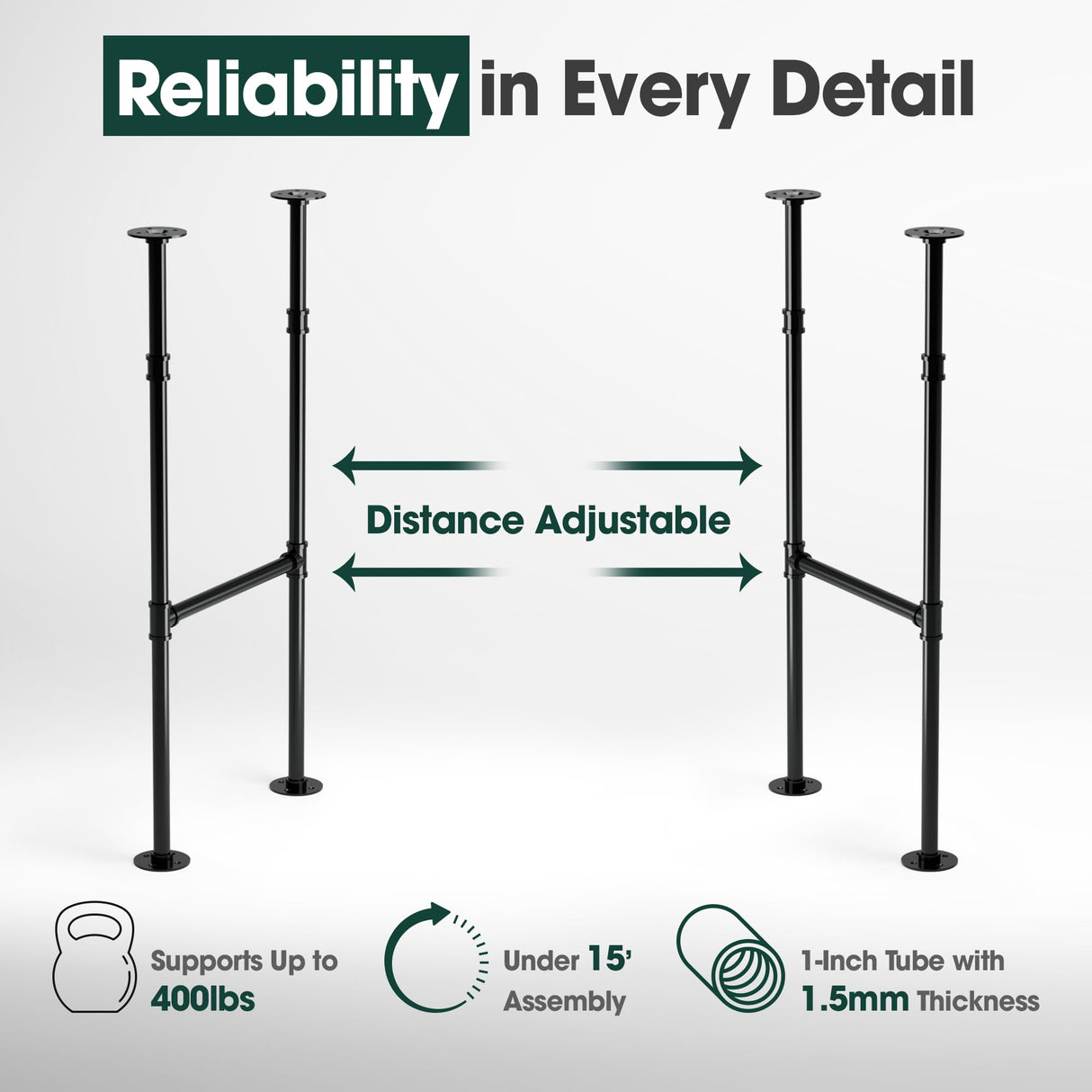 Yes4All 38 Inches Metal Table Legs, Industrial Pipe Counter Bar Height Table Legs, Desk Legs for DIY Dining Table, Workbench, Replacement H Shape Parts with Gloss Black Powder Coating - Set of 2 Yes4All