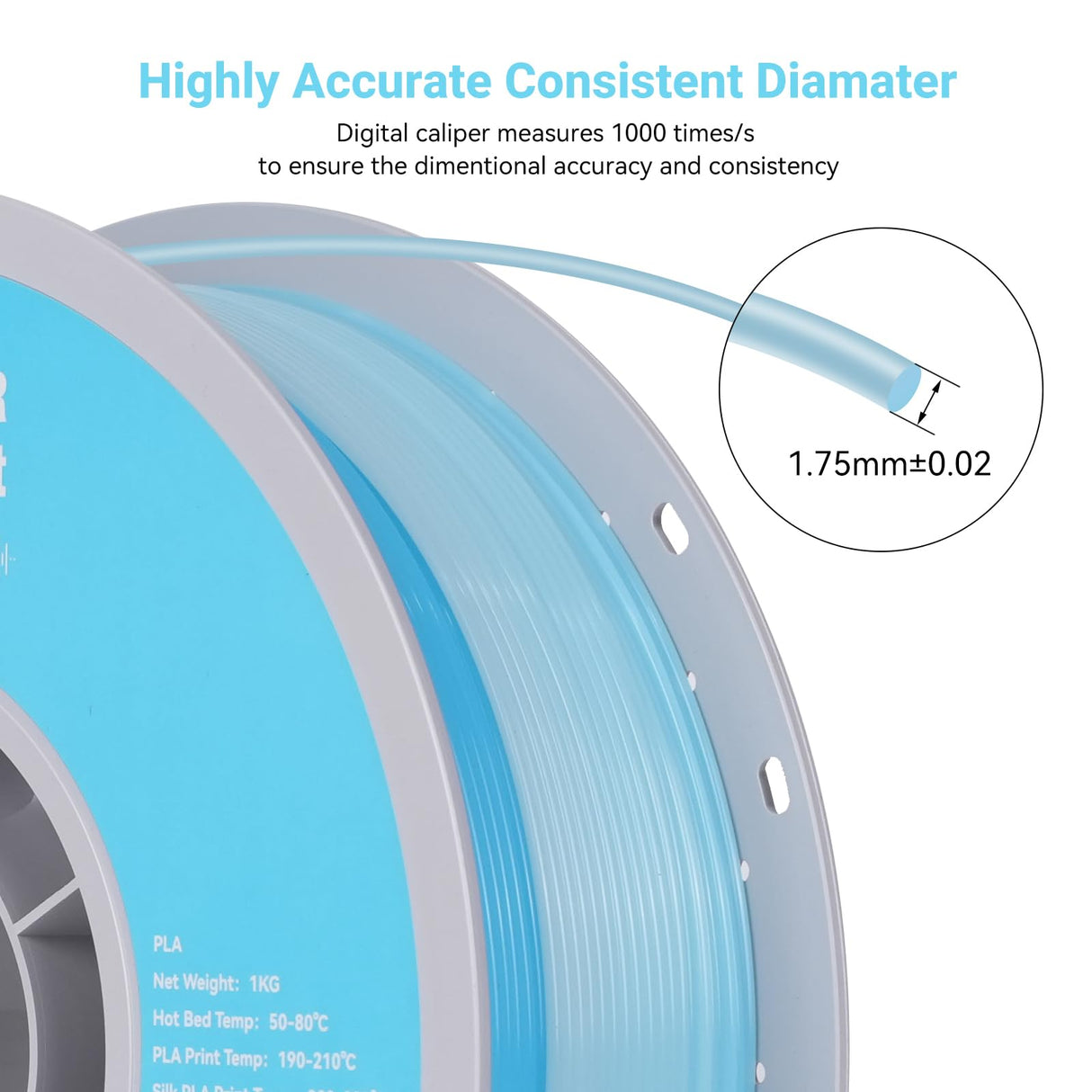 TECSONAR TECSONAR Crystal Rainbow PLA 3D Printer Filament, 1KG Spool(2.2lbs) 1.75mm PLA Fast Color Change 3D Printing Material,Gradient Filament for Most FDM 3D Printers,White Blue TECSONAR